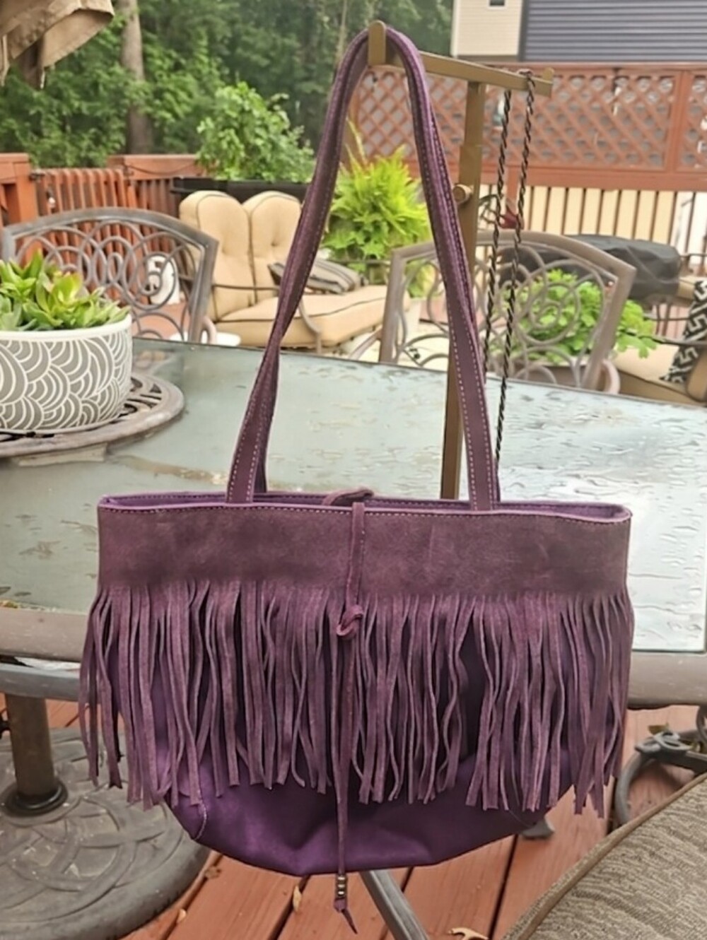 Nine West Purple Fringe Suede Tote